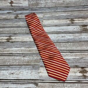 Brooks Brothers Tie Red‎ & Gold Striped Pure Silk Necktie Classic Woven Italy